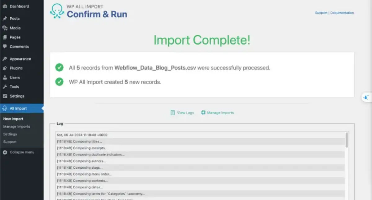 Click on Confirm and Run Import