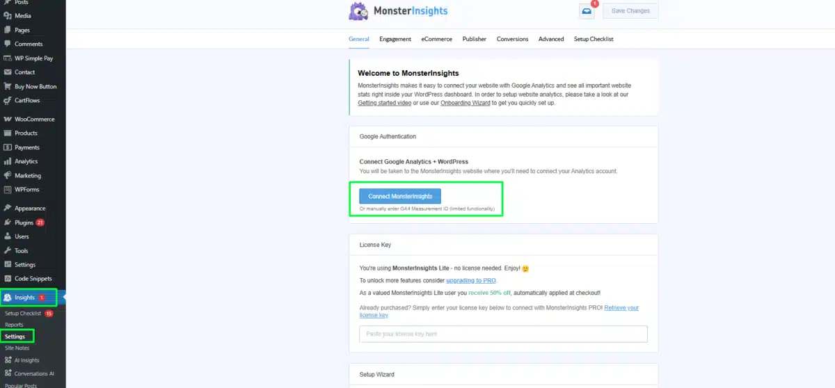 Connect Google Analytics with MonsterInsights