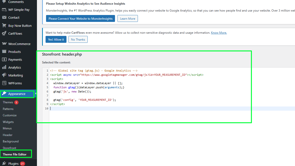 Manually Adding Google Analytics Code