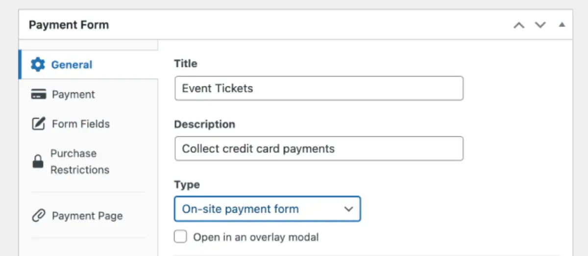 Select On-site Payment Form