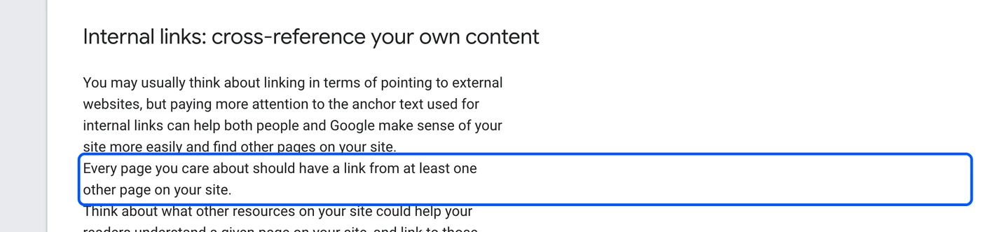 Google Search Central guidance that every page needs a link from another page on the site