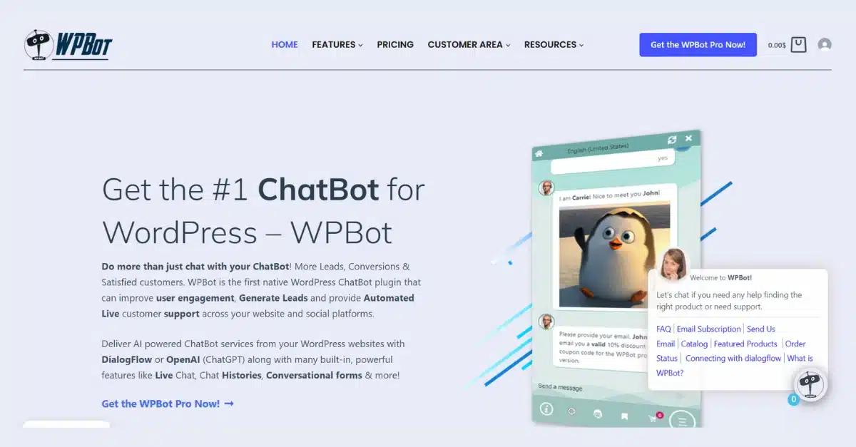 WPBot chatbot plugin 