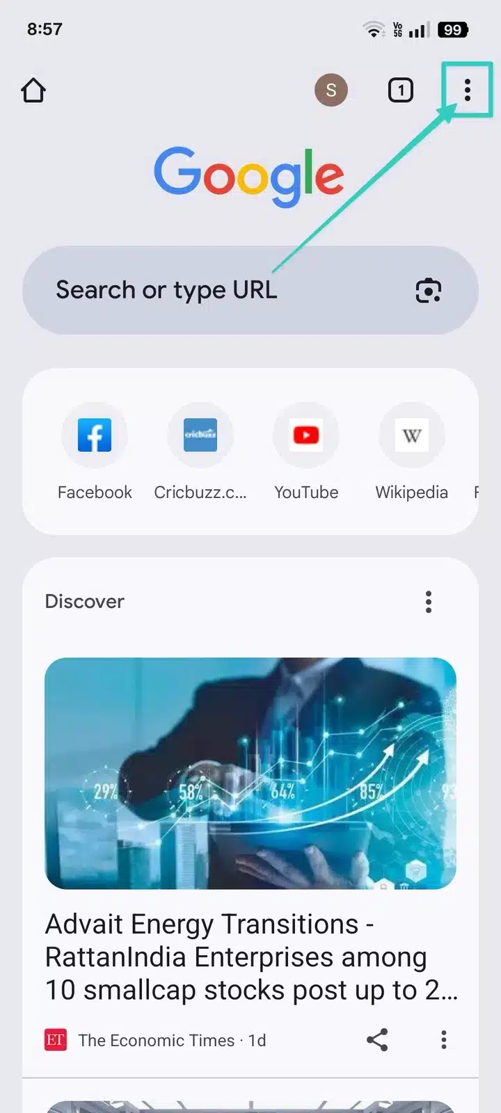Click on three dots in Chrome Android