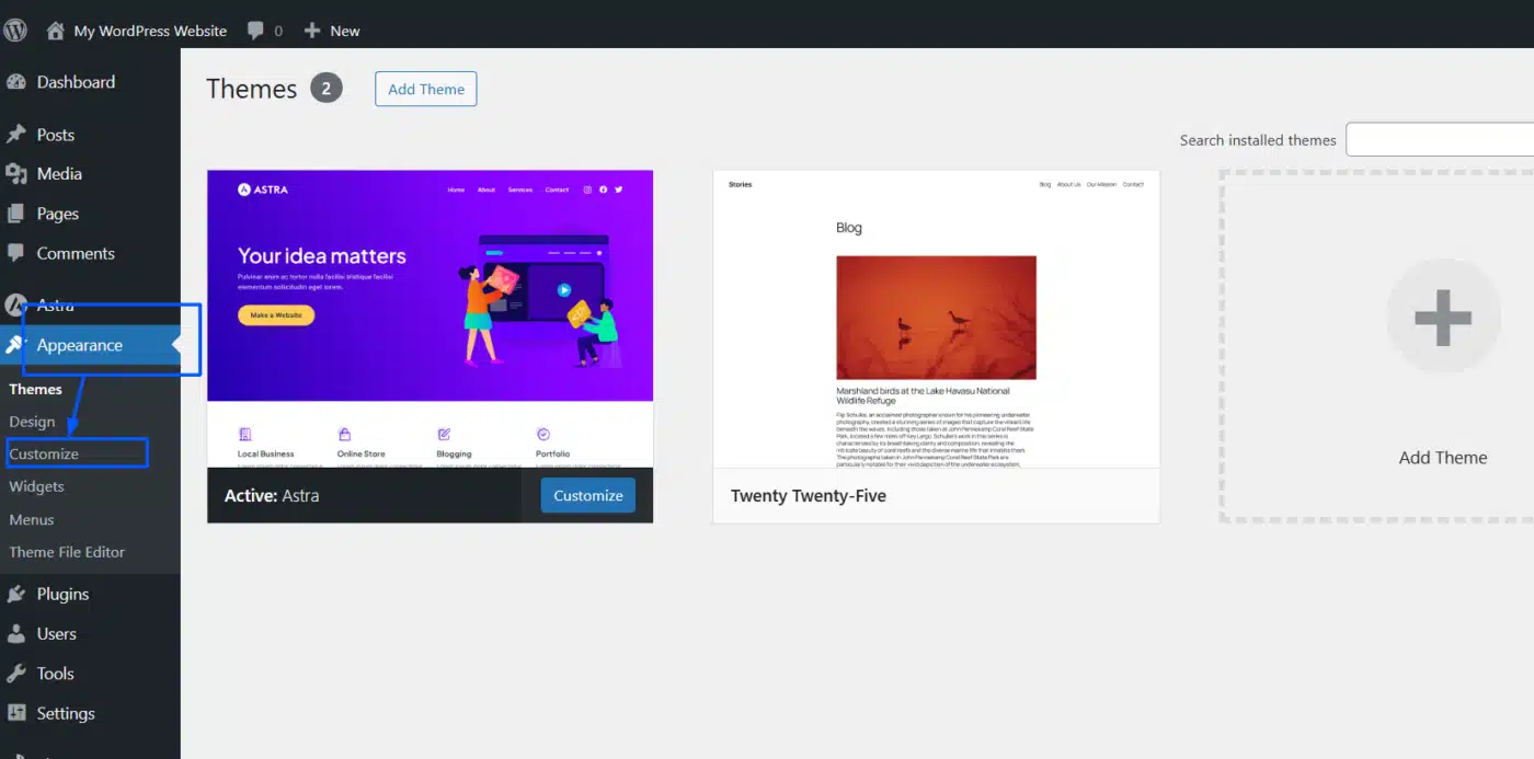 Add CSS in Appearance then Customize