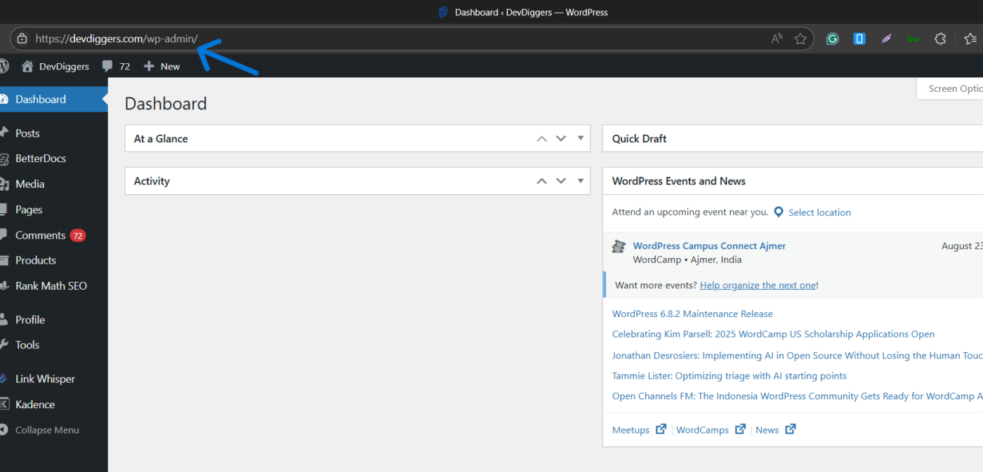 Check the standard WordPress Login URL