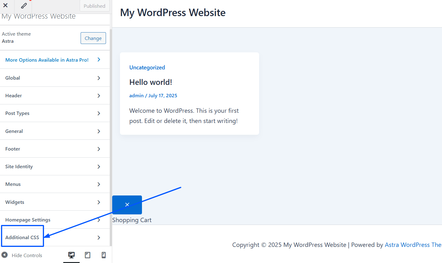 Click on Additional CSS