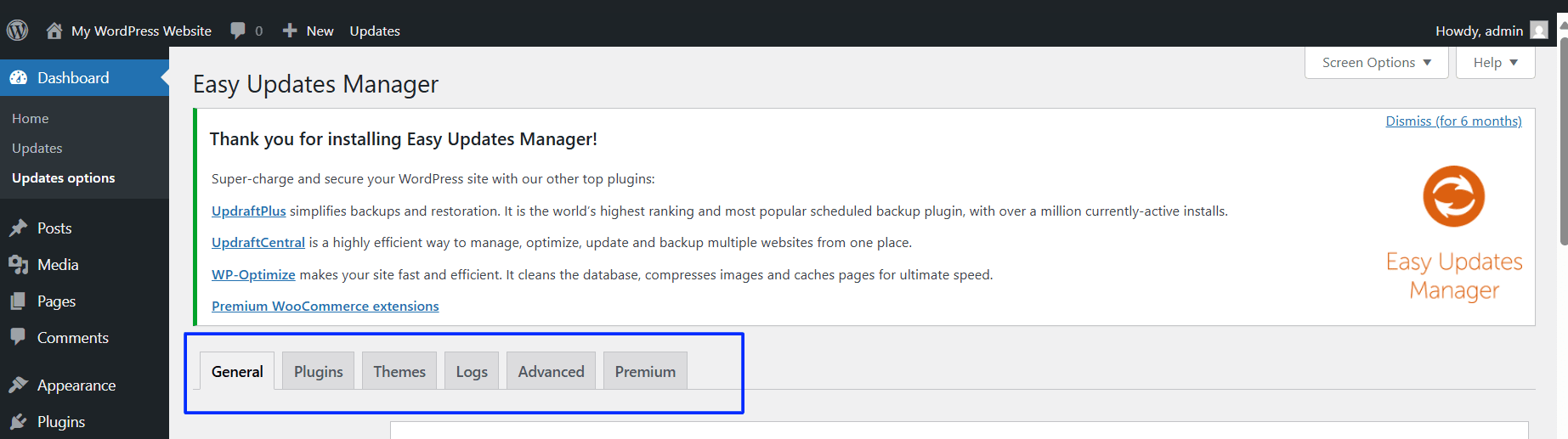 From here, you can manage updates