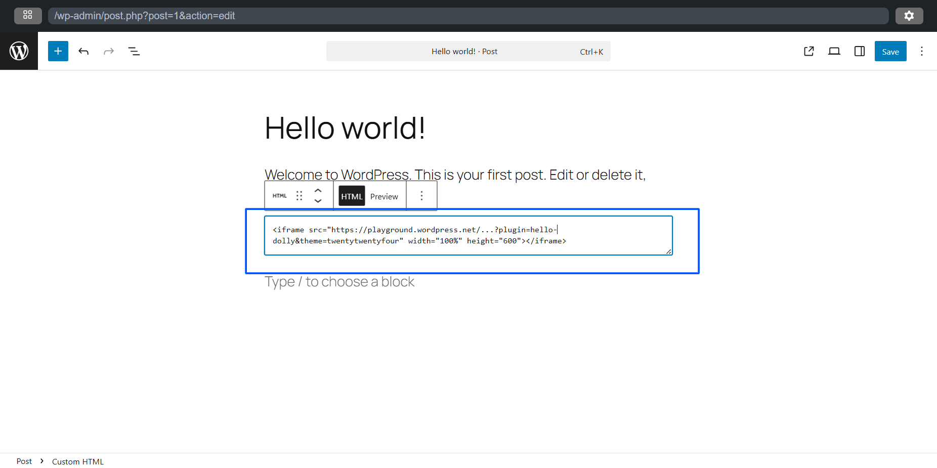 Paste the code
