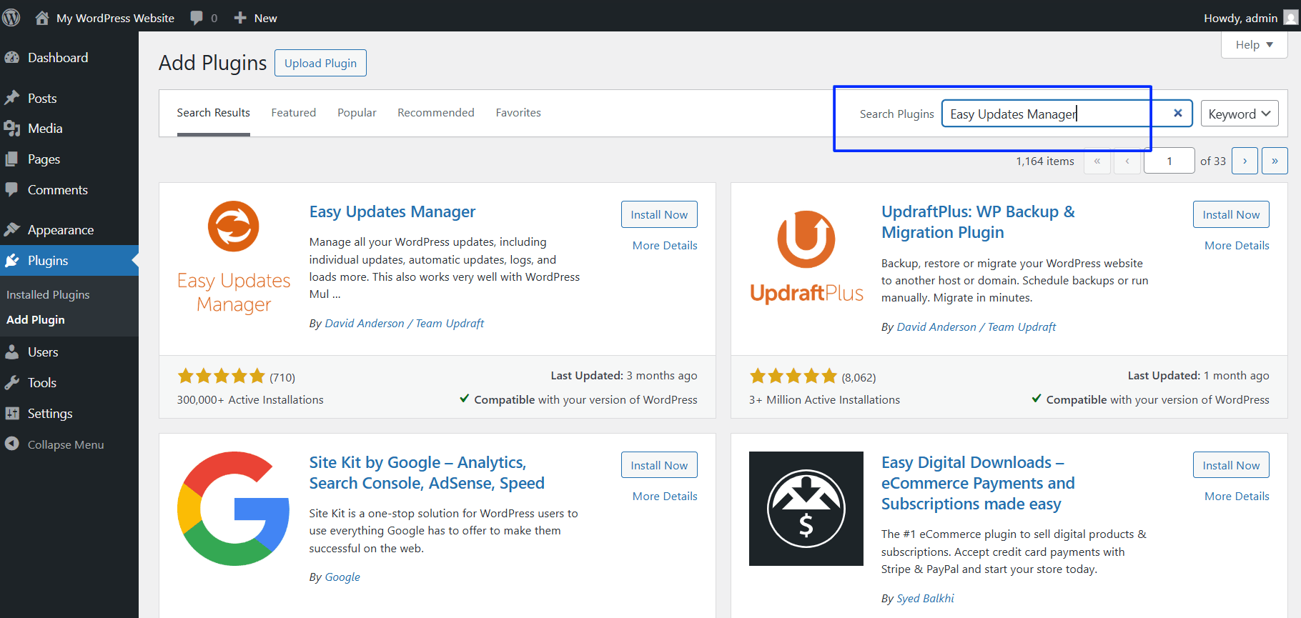 Search for Easy Updates Manager