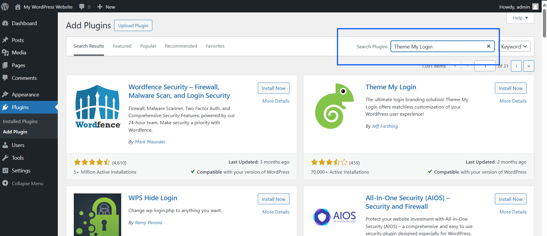 Search for Theme My Login