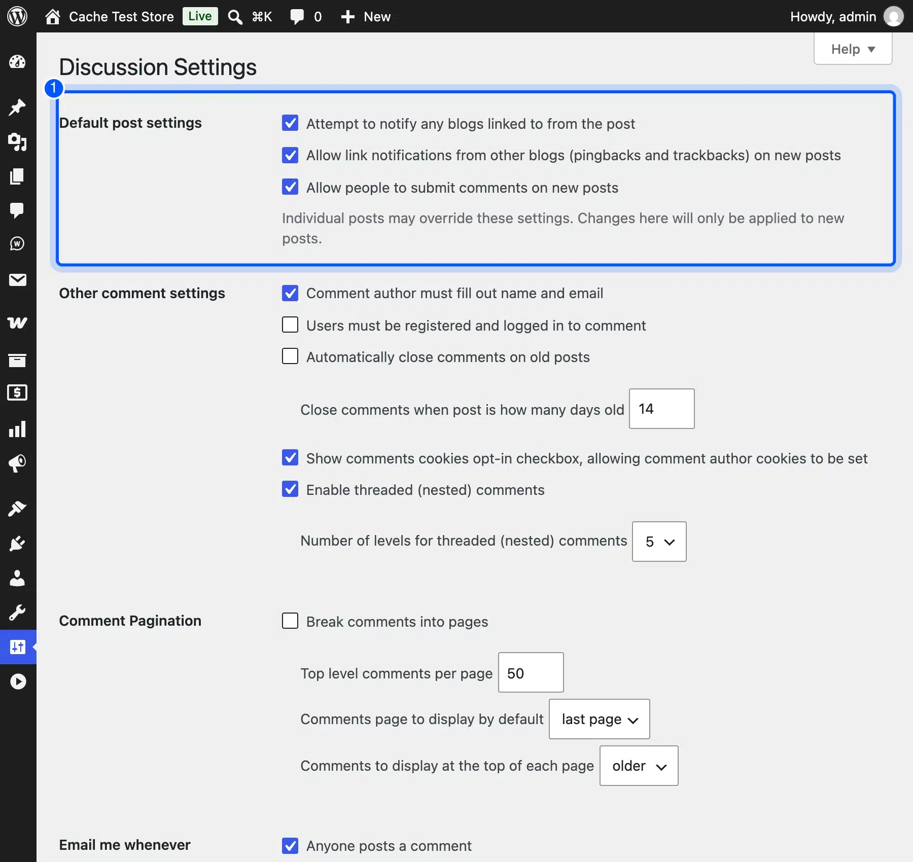 WordPress Discussion settings for comments without a plugin