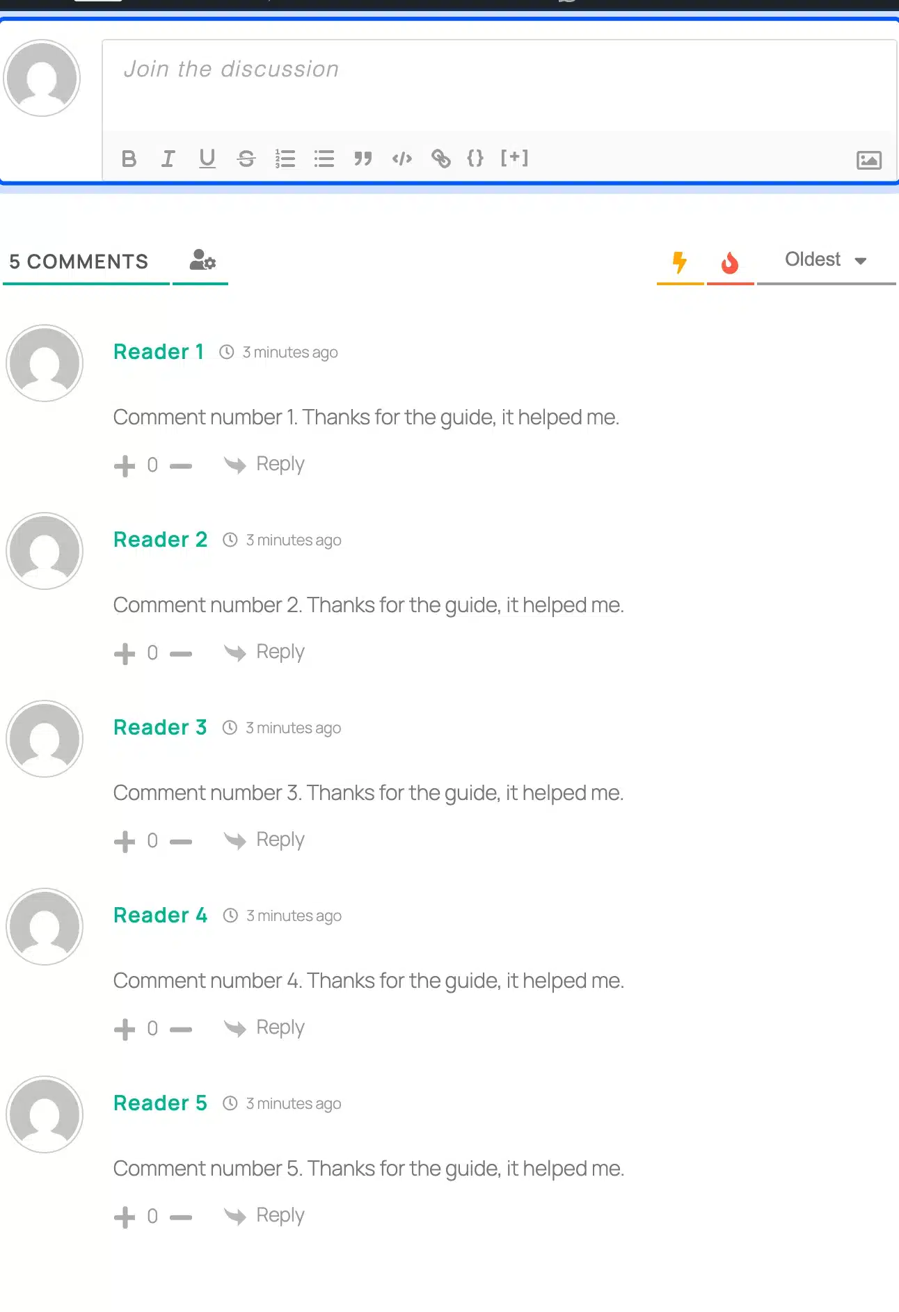 Comment section from wpDiscuz on a WordPress block theme
