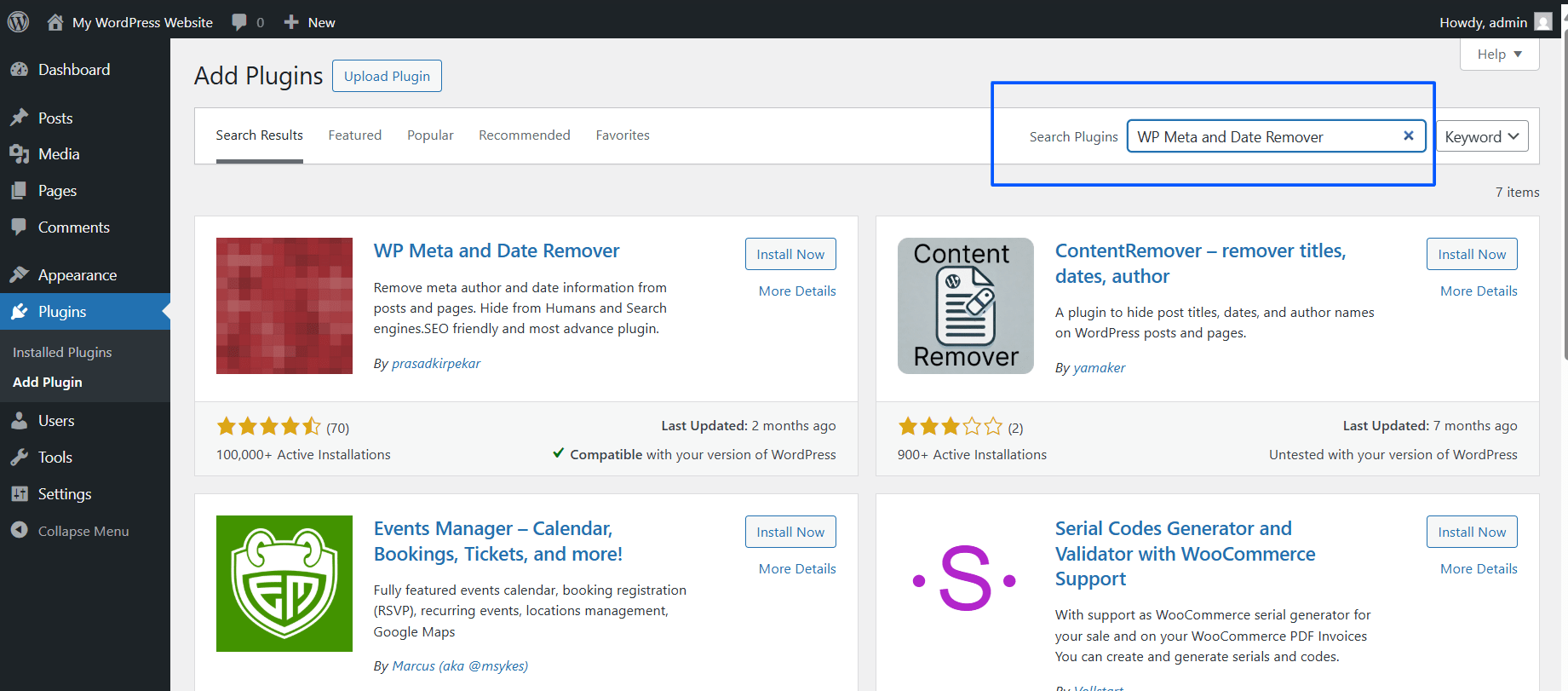 search WP Meta and Date Remover