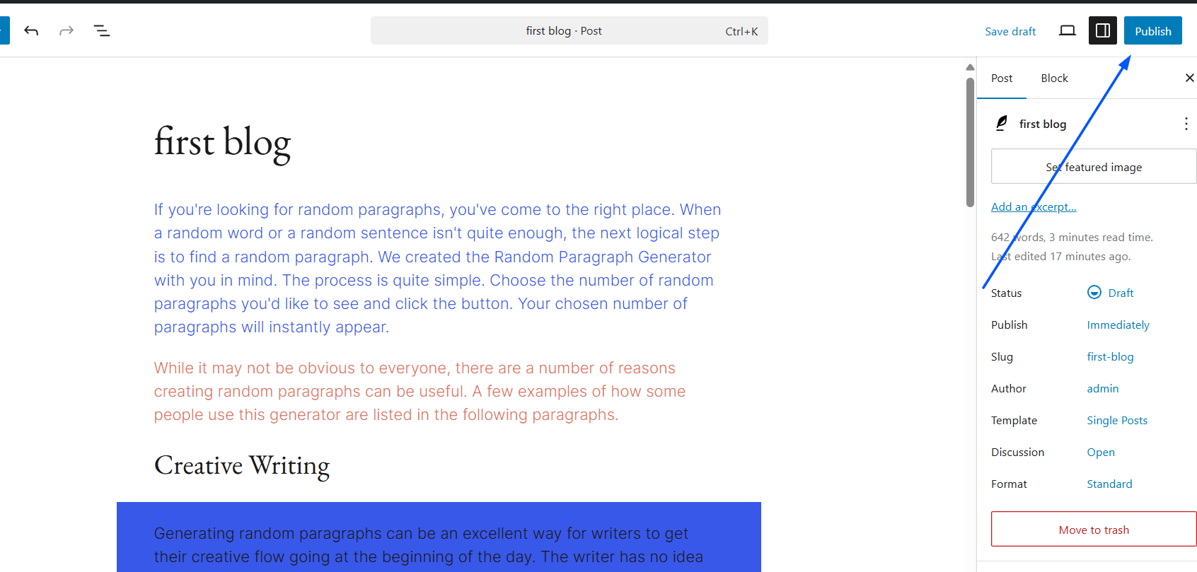 click Publish to save changes