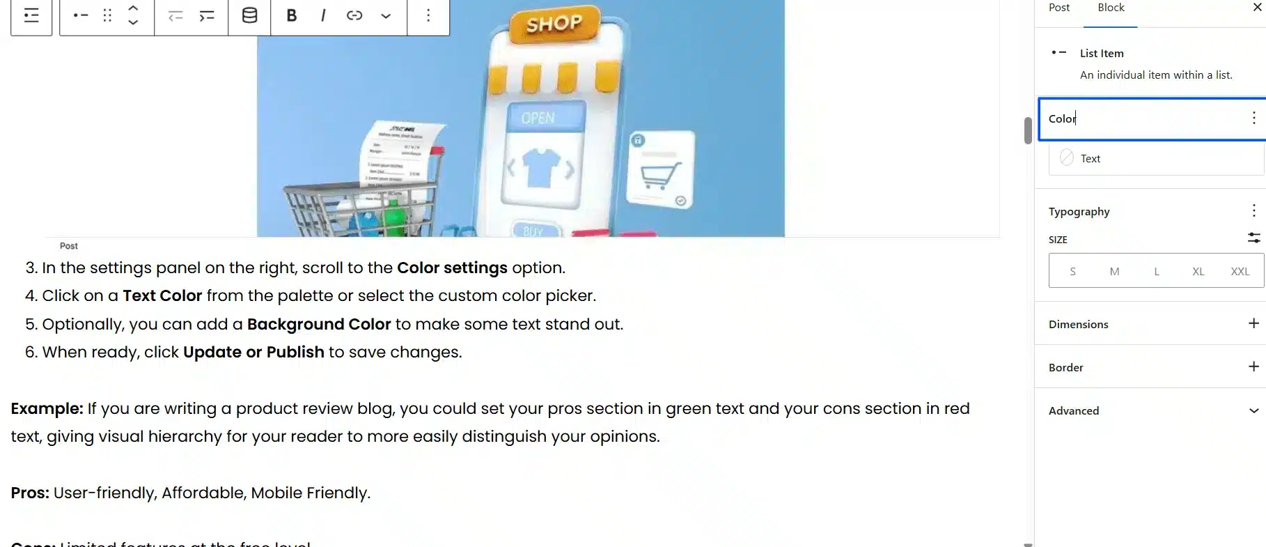 scroll to the Color button