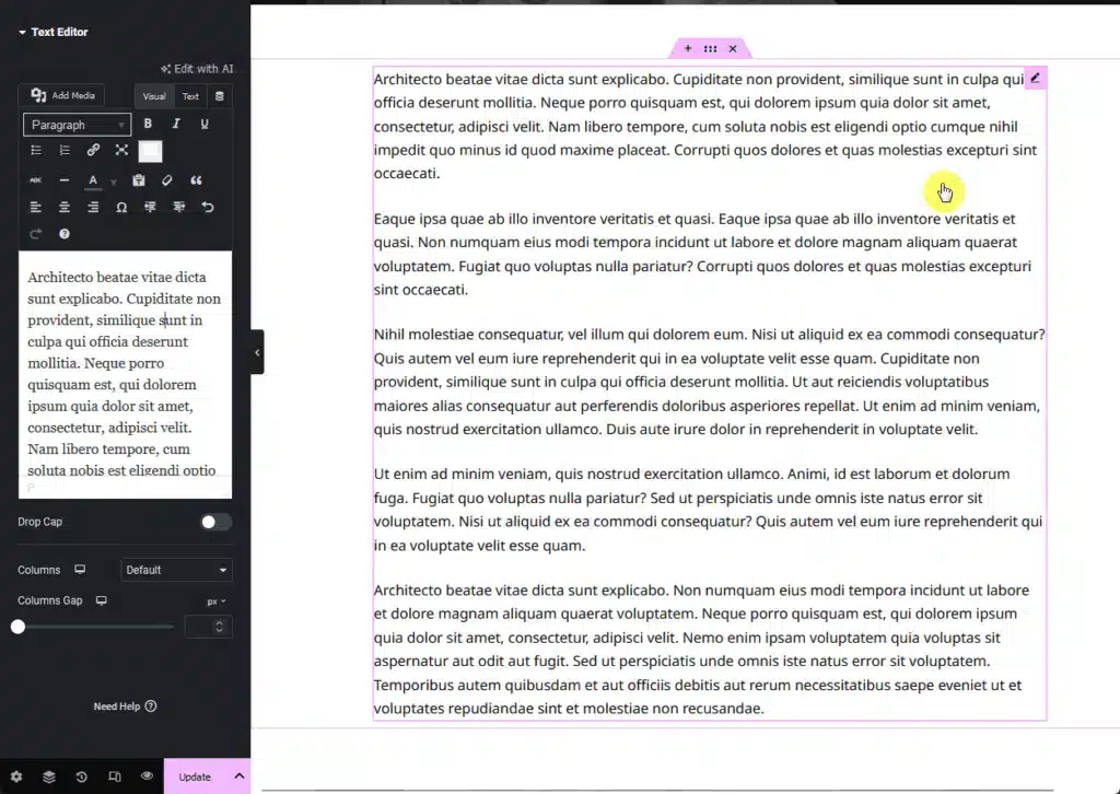 Click on the text widget