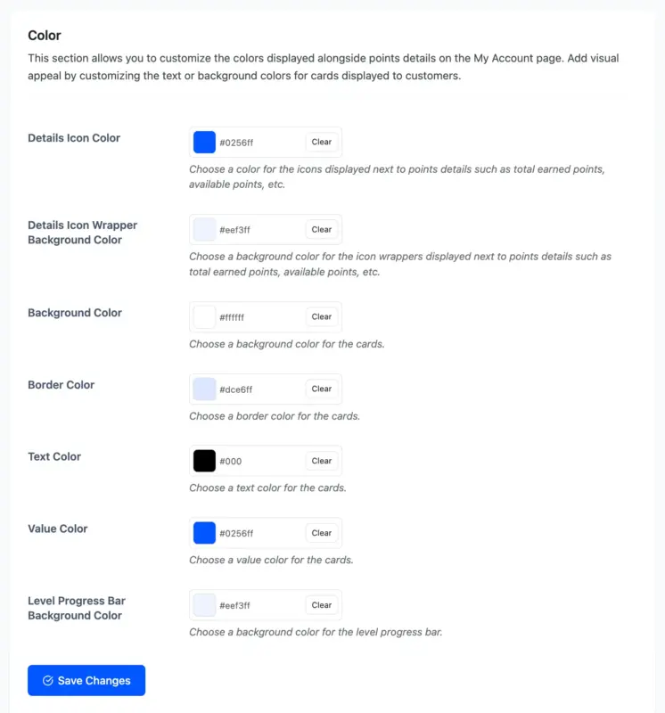Color Settings in Layout Configuration Page