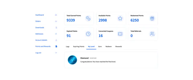 Customer level details in the customer dashboard screenshot