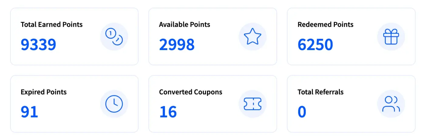 LoyaltyX Customer Dashboard Statistics With Icons