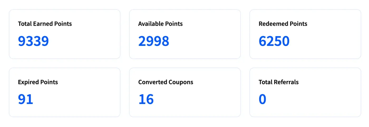 LoyaltyX Customer Dashboard Statistics Without Icons