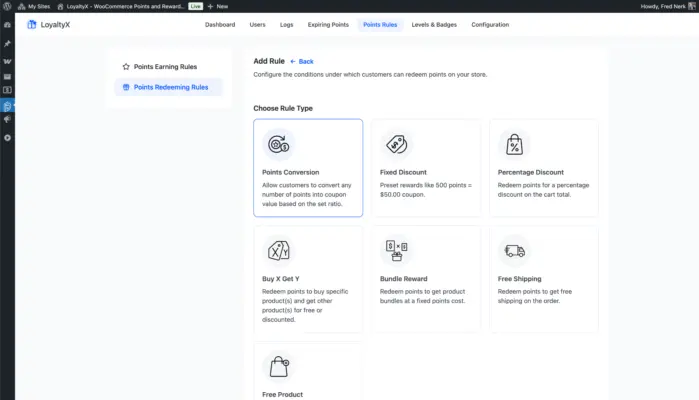 WooCommerce points redeeming rules screenshot