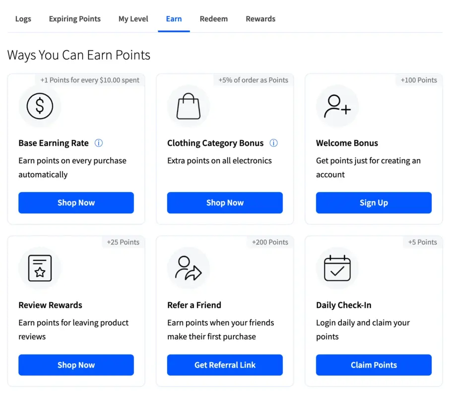 LoyaltyX Customer Dashboard Earn Points Cards