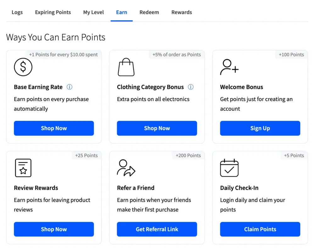 LoyaltyX Customer Dashboard Earn Points Cards Without Wrapper