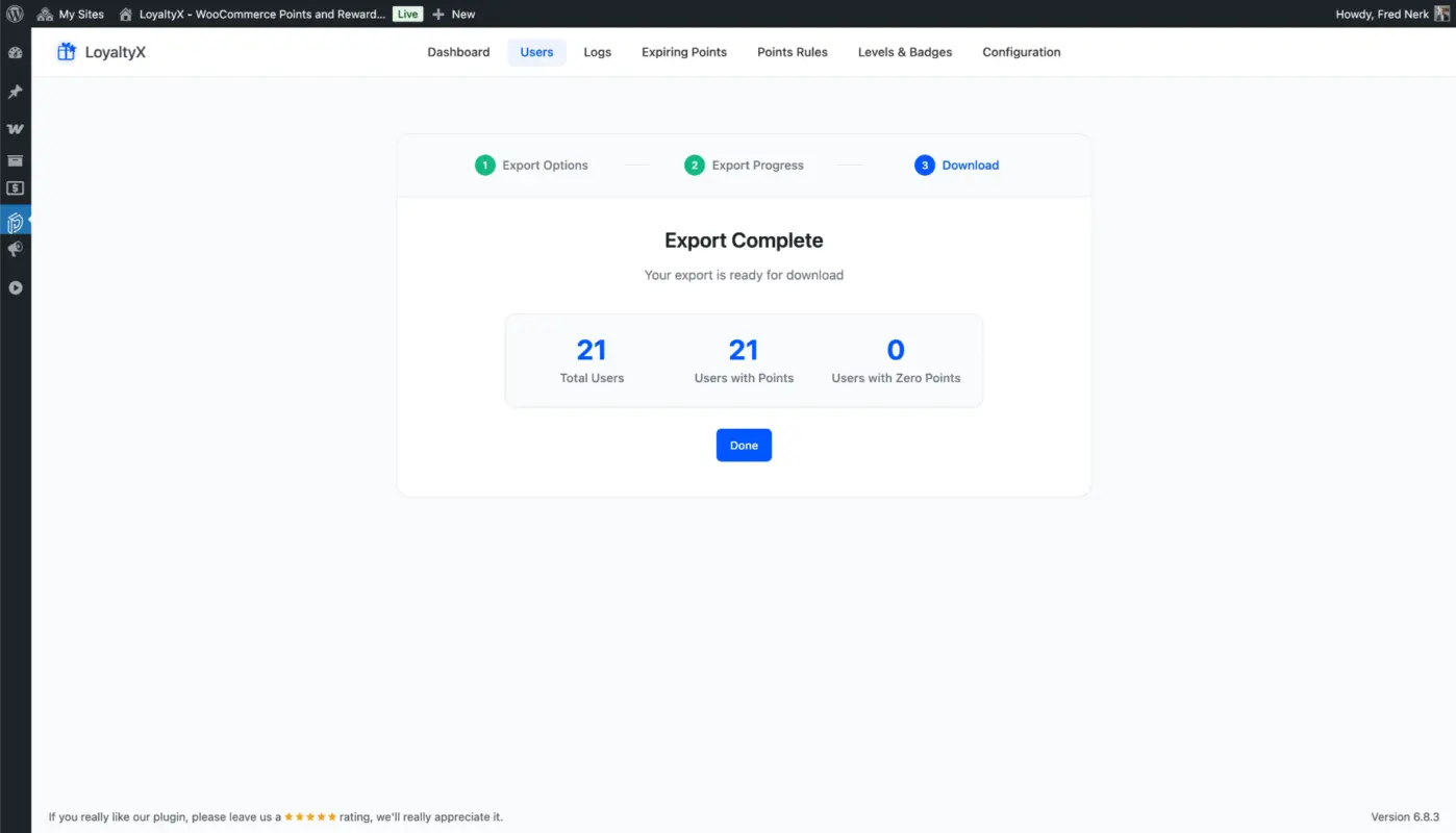 Export Points Done Screenshot