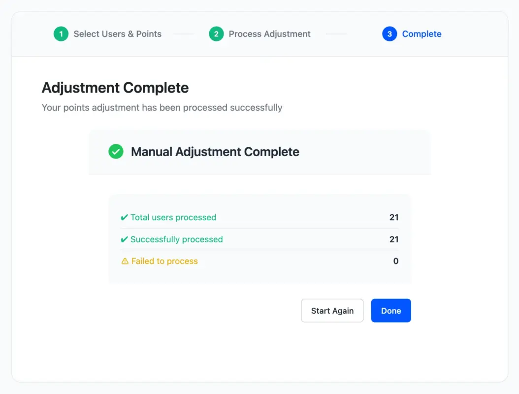 Manual Adjustment Complete Summary