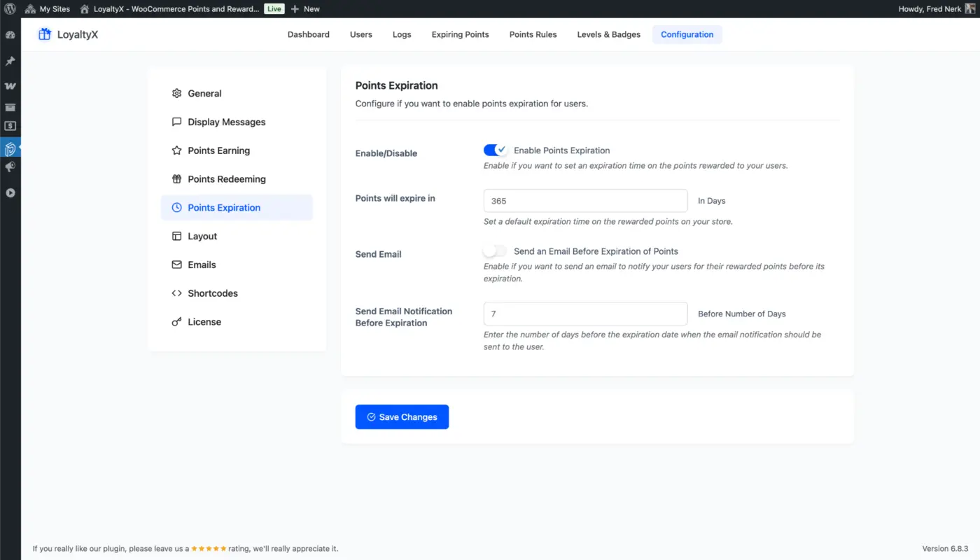 Points Expiration Configuration Screenshot