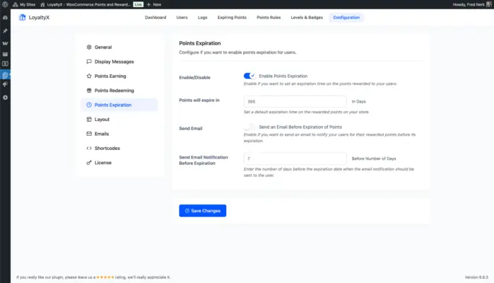 WooCommerce points expiration configuration screenshot