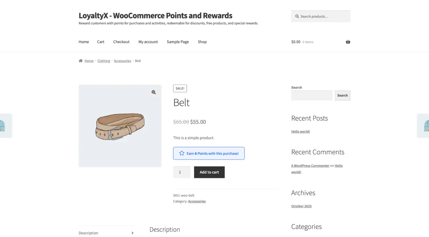 Points Message on Product Page Screenshot