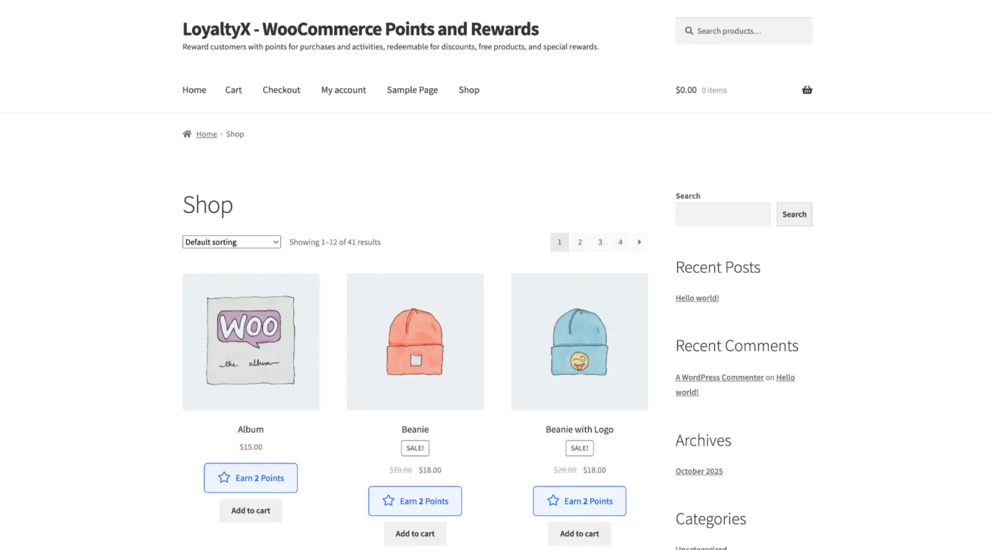 Points Message on Shop Page Screenshot