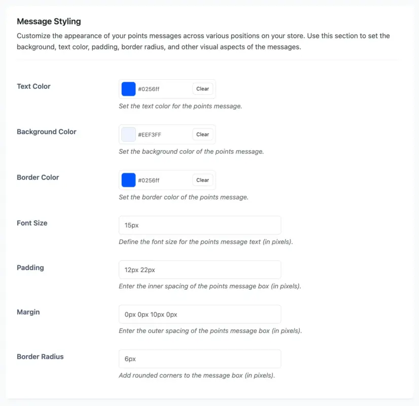 Message Styling in Display Messages Configuration