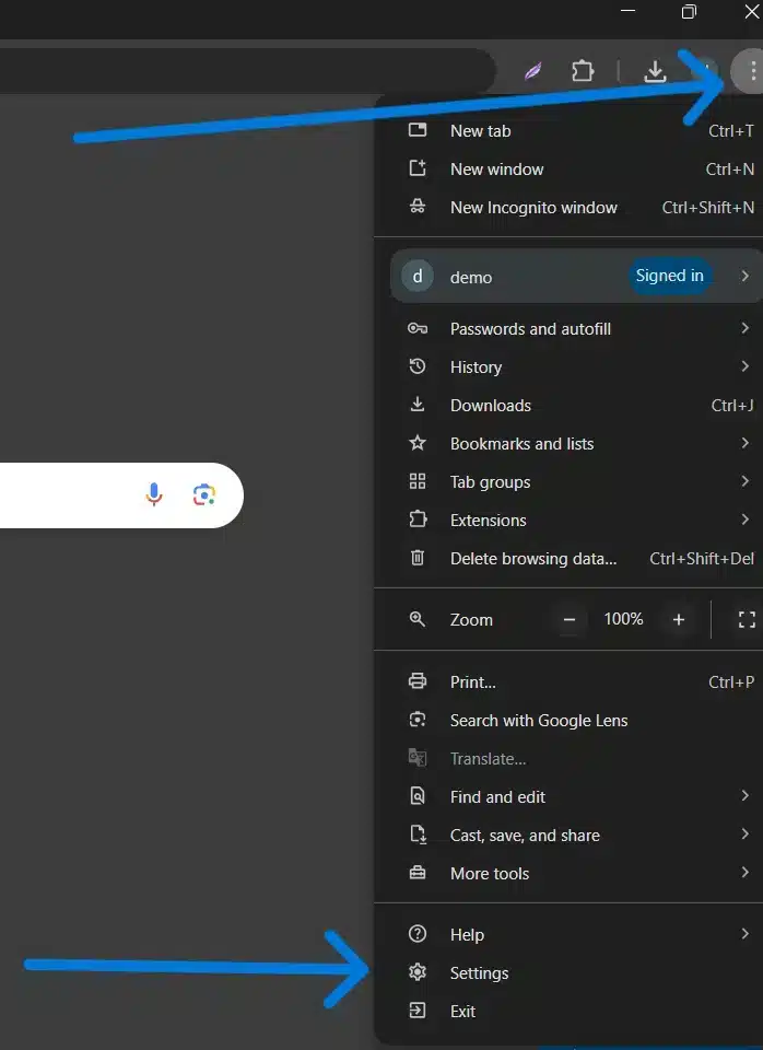 Click on the three-dot menu in the top-right corner and select Settings