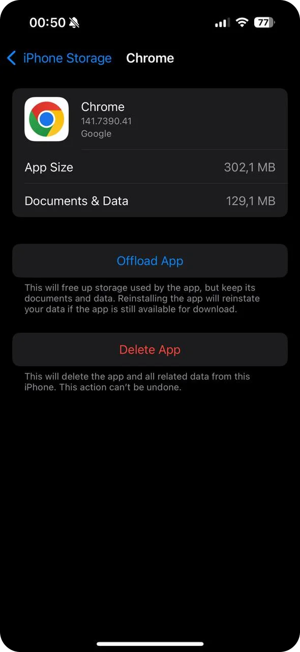 Delete Chrome app on iPhone
