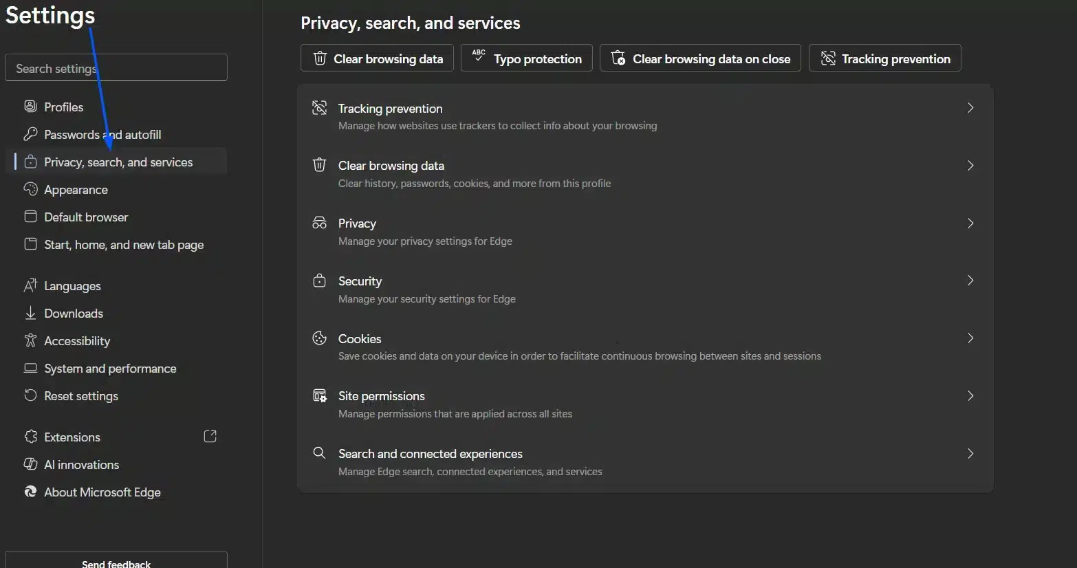Go to Settings then Privacy and Security