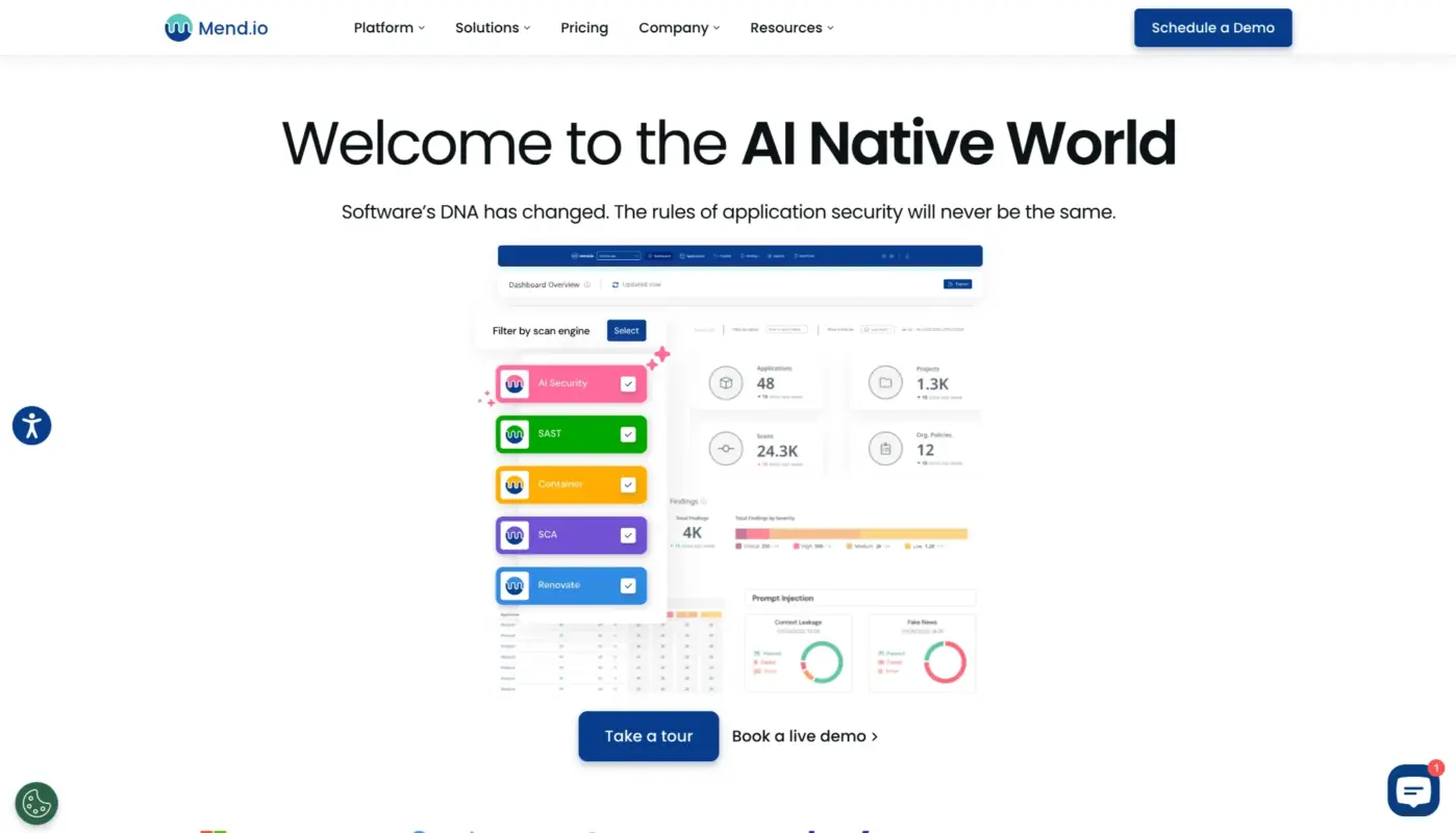 Mend.io homepage