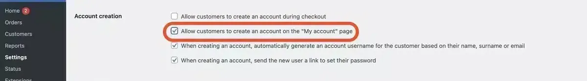 Enable customer account creation