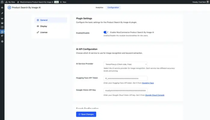 WooCommerce image search general configuration page screenshot