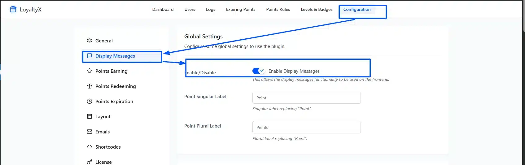 Then go to Configuration and then Display Message