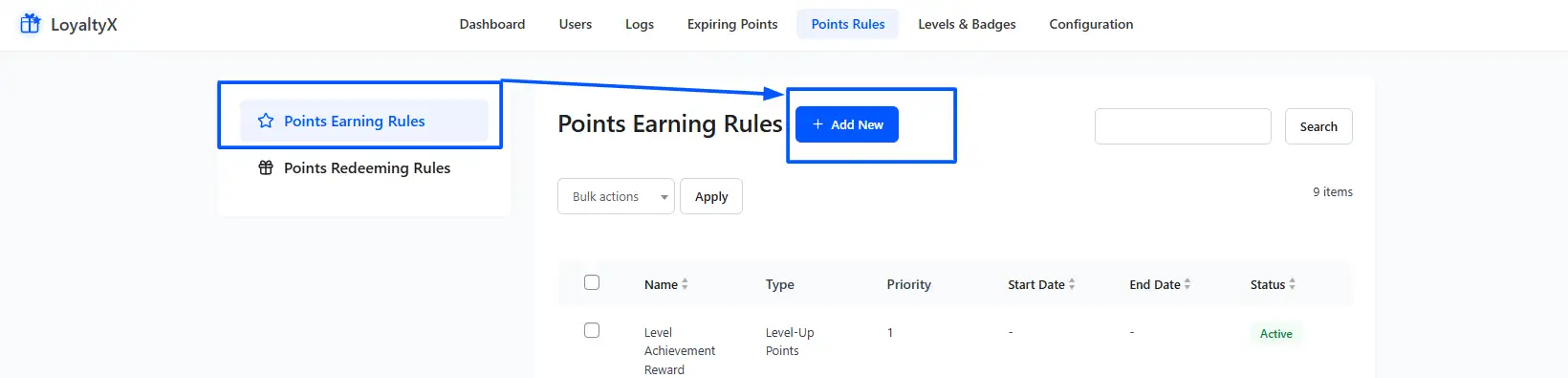 Add new point earning rule