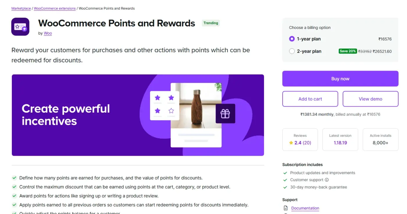 WooCommerce Points and Rewards official extension
