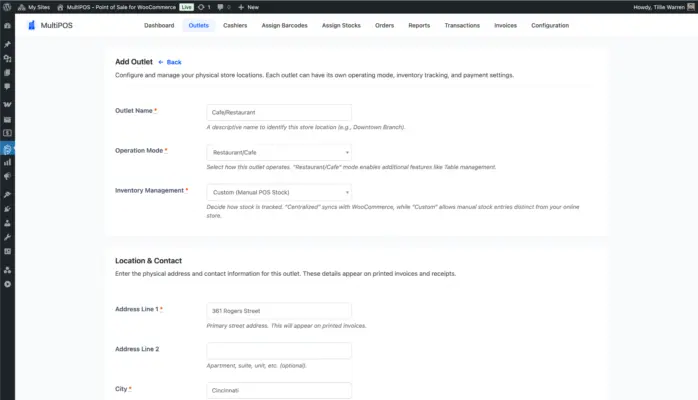 Add outlet page in the WooCommerce POS screenshot
