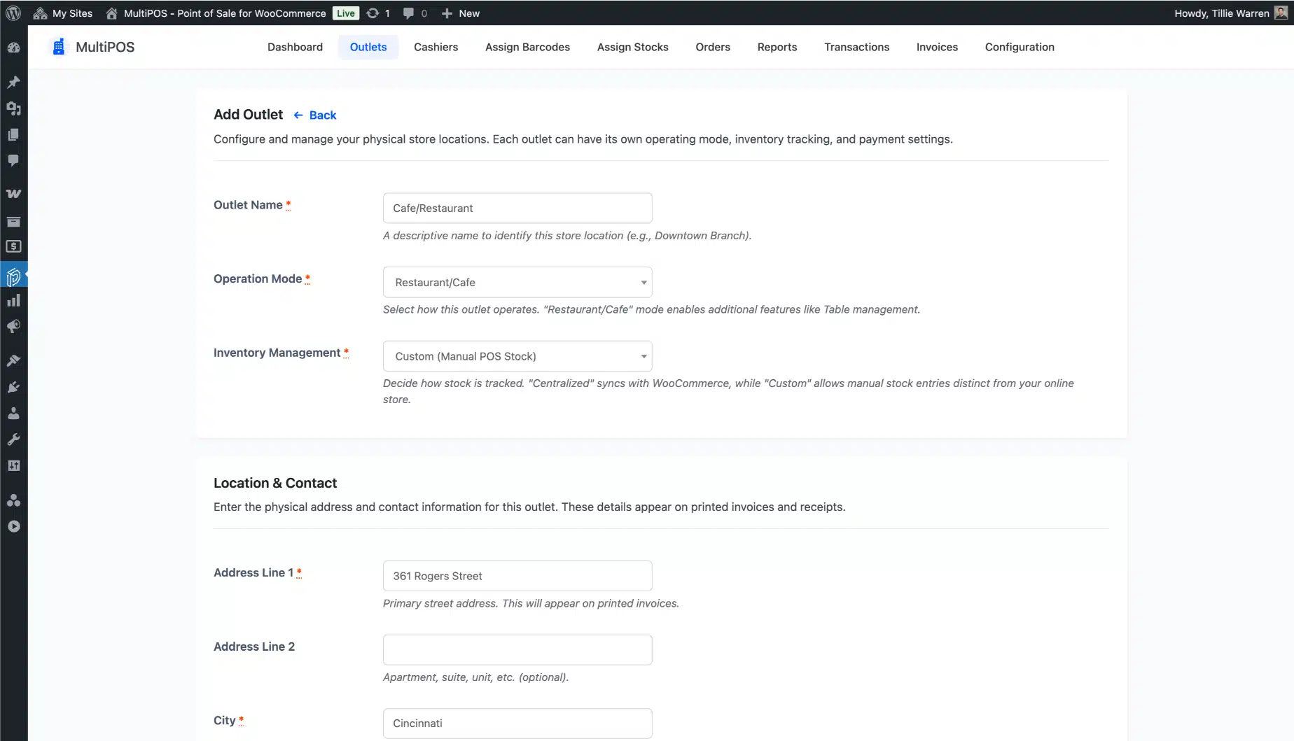 WooCommerce POS add outlet page screenshot