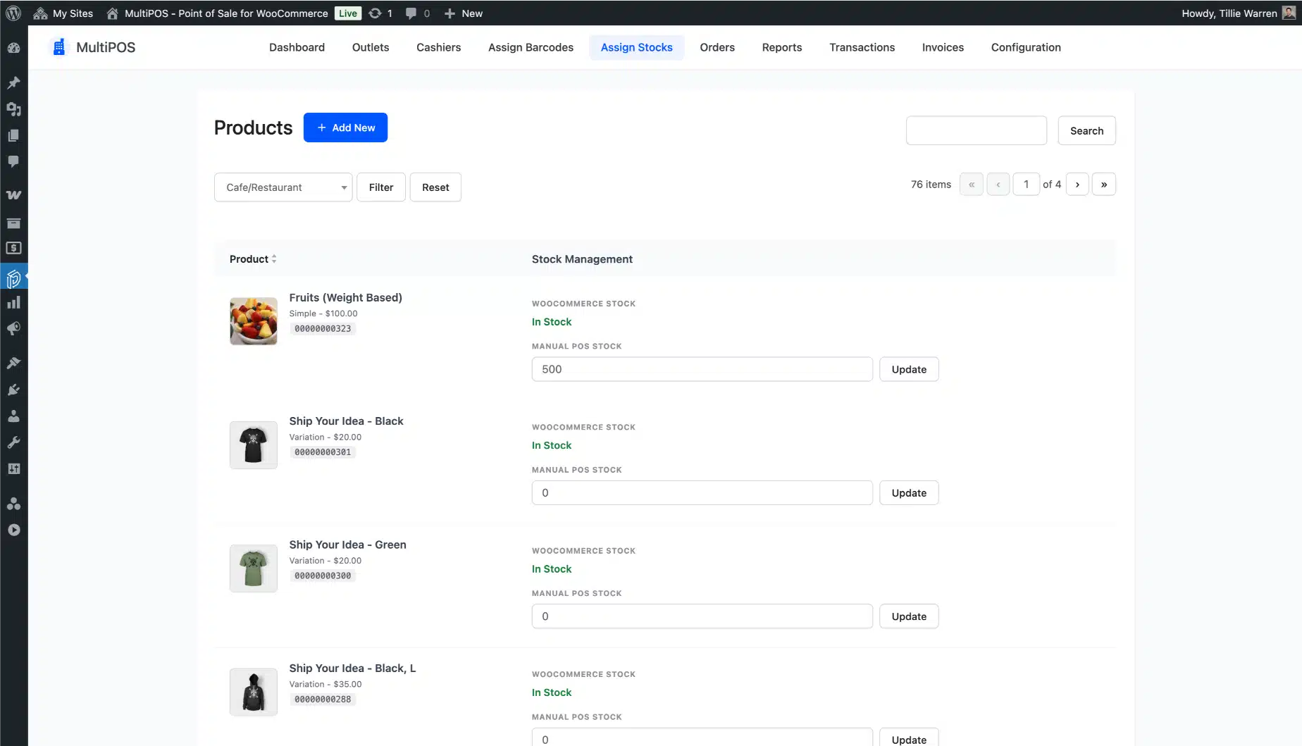 WooCommerce POS assign stocks page screenshot