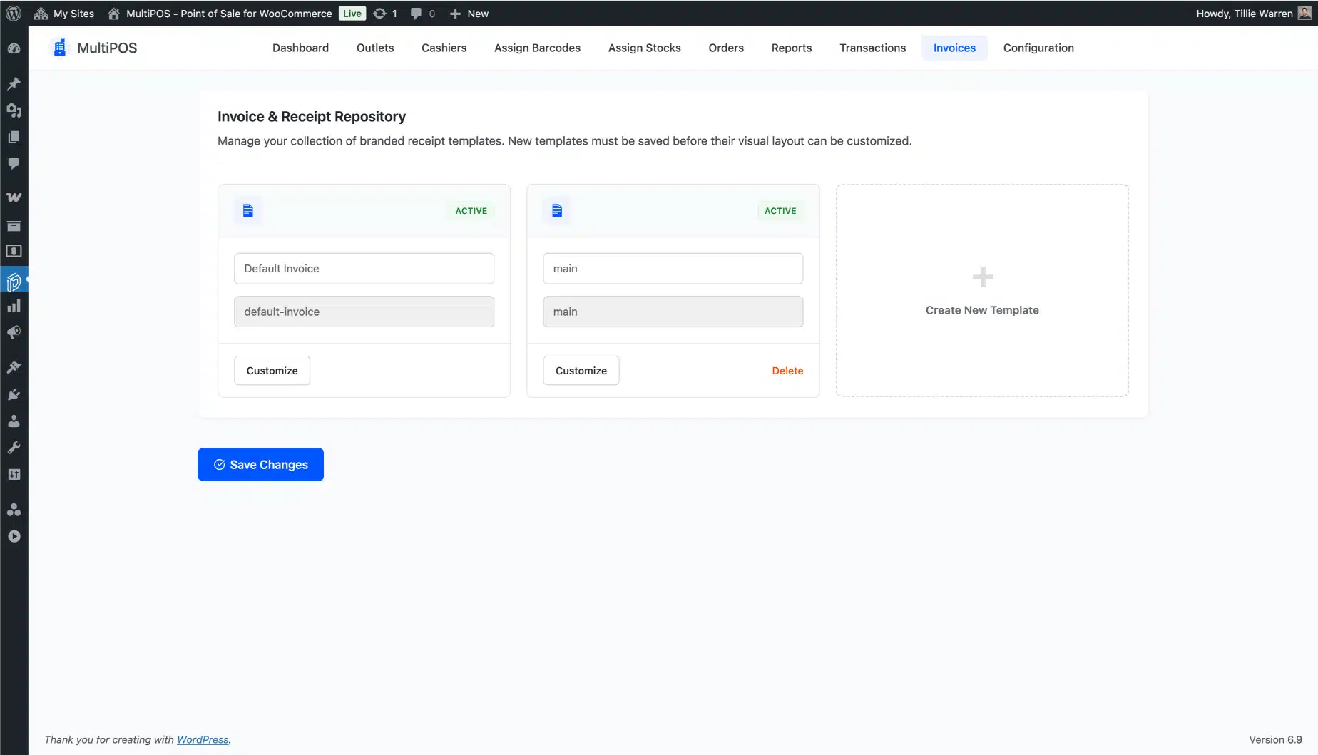 WooCommerce POS invoices page screenshot