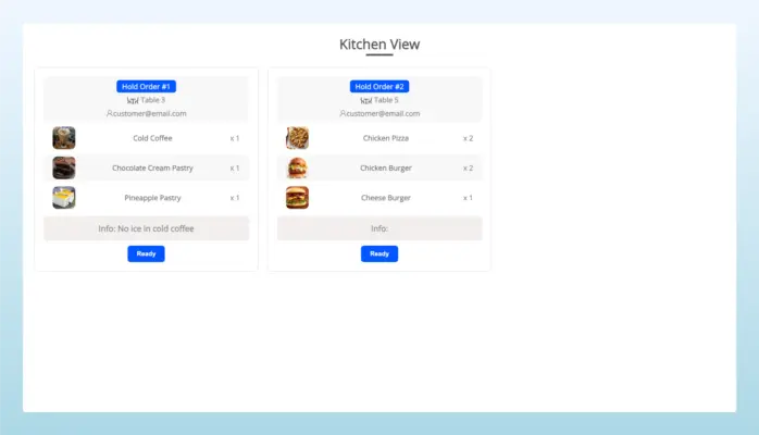 Kitchen view page of the WooCommerce restaurant POS plugin screenshot