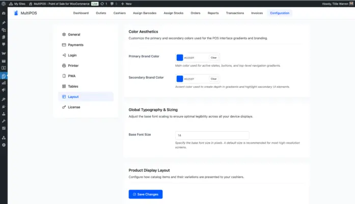 Point of Sale for WooCommerce layout configuration page screenshot