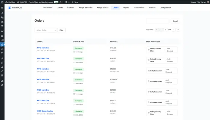 WooCommerce POS orders list page screenshot